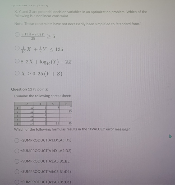 Solved Lucu I Punts X Y And Z Are Potential Decision Va Chegg Com