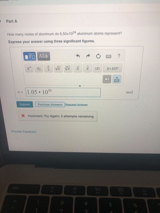 Solved Part A How many moles of aluminum do 6.50x1024