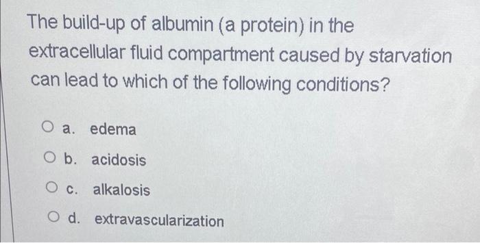 Solved The build-up of albumin (a protein) in the | Chegg.com