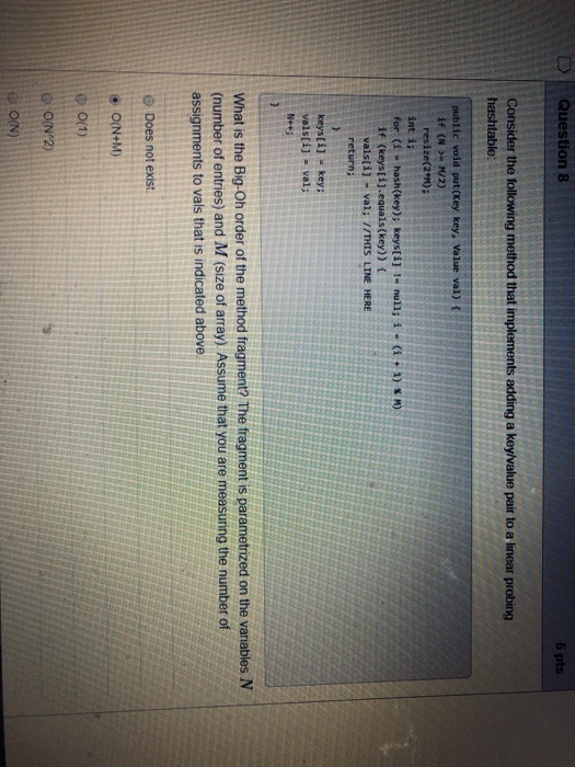 Solved Question 8 5 pts Consider the following method that | Chegg.com