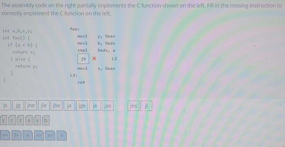 Solved The Assembly Code On The Right Partially Implements | Chegg.com