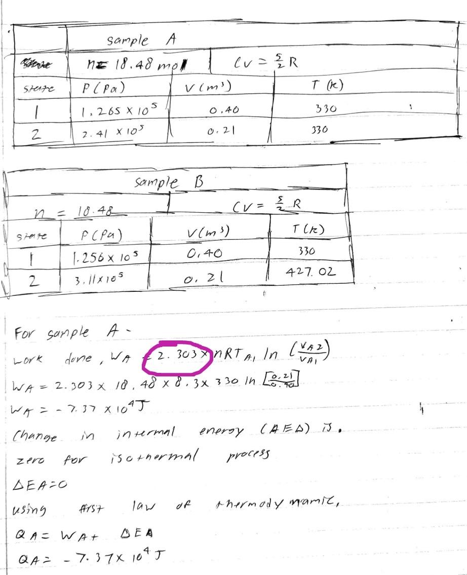 Solved (3) Two samples of an ideal gases, A and B, undergo | Chegg.com