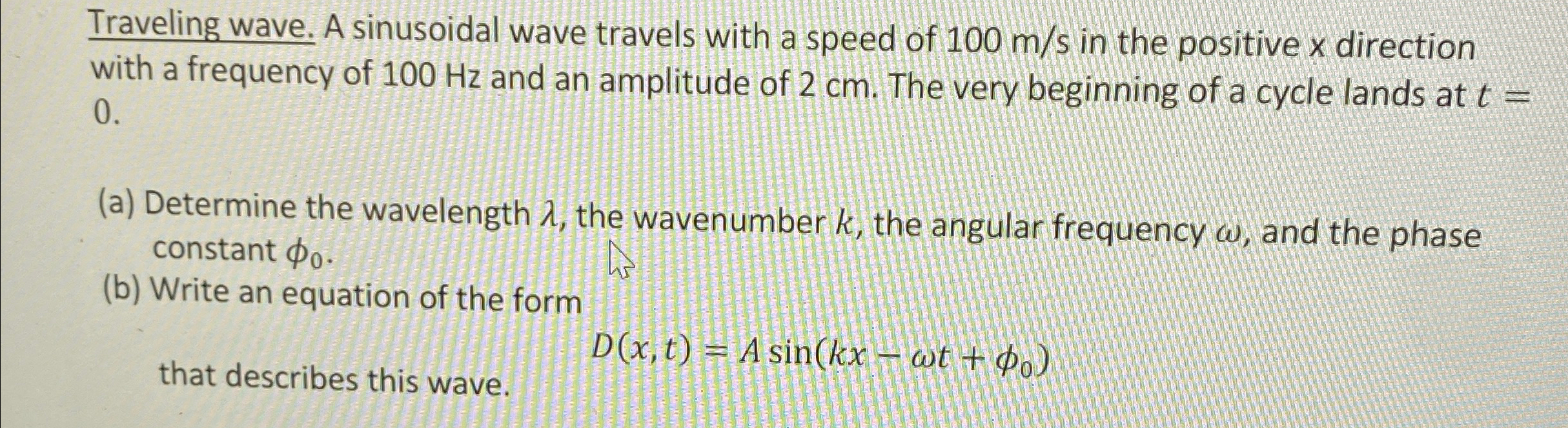 Solved Traveling wave. A sinusoidal wave travels with a | Chegg.com