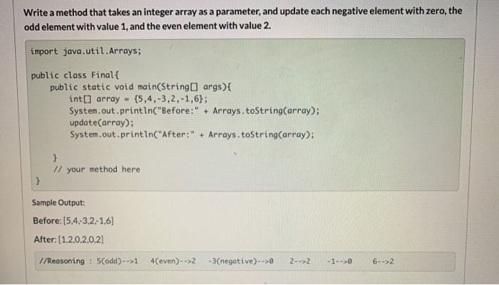 Solved Write a method that takes an integer array as a | Chegg.com
