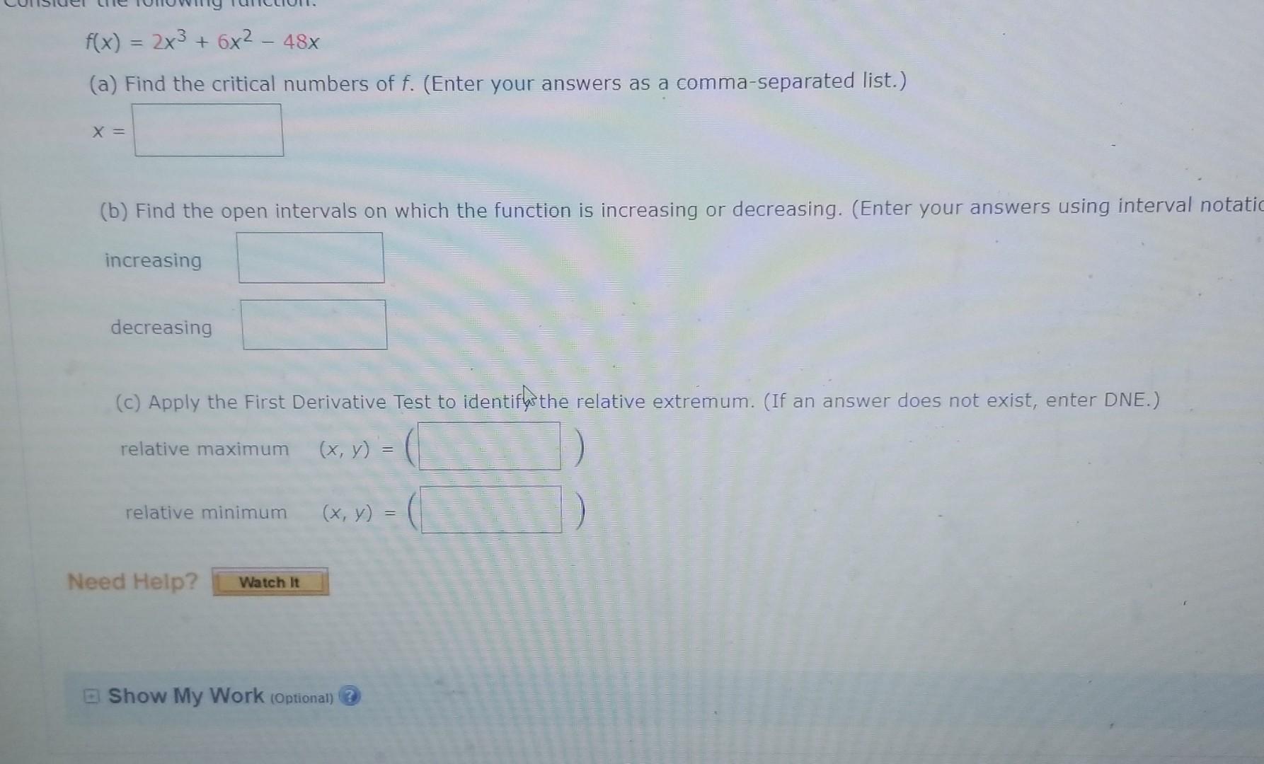 Solved F(x) = 2x3 + 6x2 - 48x (a) Find The Critical Numbers | Chegg.com