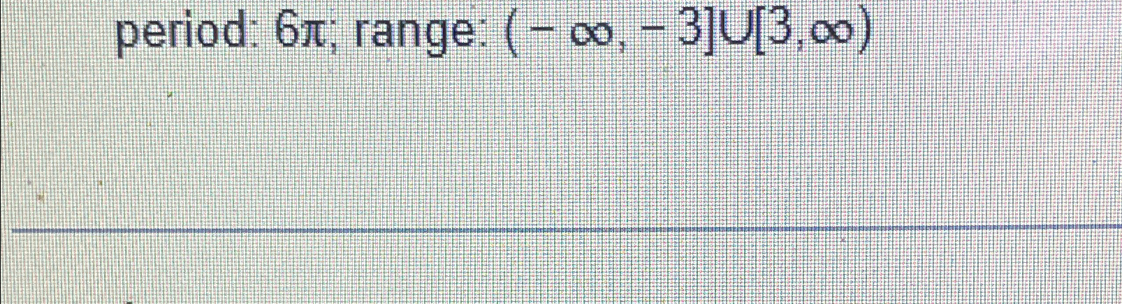 Solved period: 6π; range: (-∞,-3]∪[3,∞) | Chegg.com