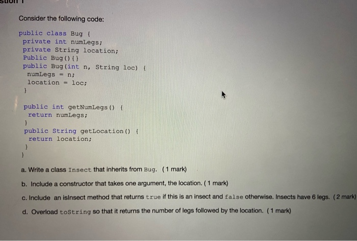 Solved SLUIT Consider the following code: public class Bug { | Chegg.com