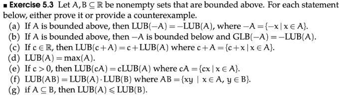 Solved Exercise 5.3 Let A,B⊆R Be Nonempty Sets That Are | Chegg.com