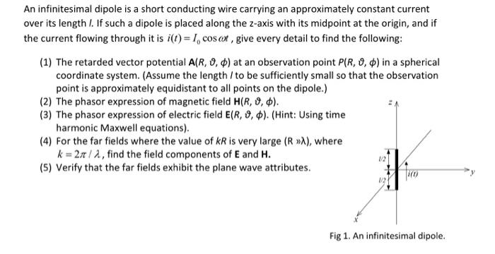 Solved An infinitesimal dipole is a short conducting wire | Chegg.com