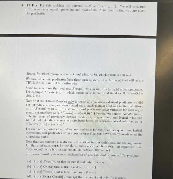 4. [12 Pts] For this problem the universe is N = {0, | Chegg.com