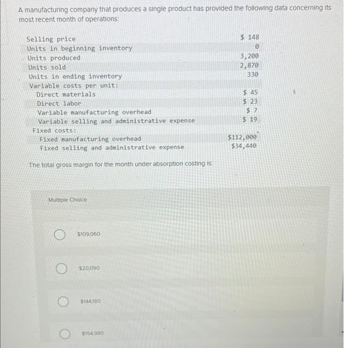 Solved A manufacturing company that produces a single