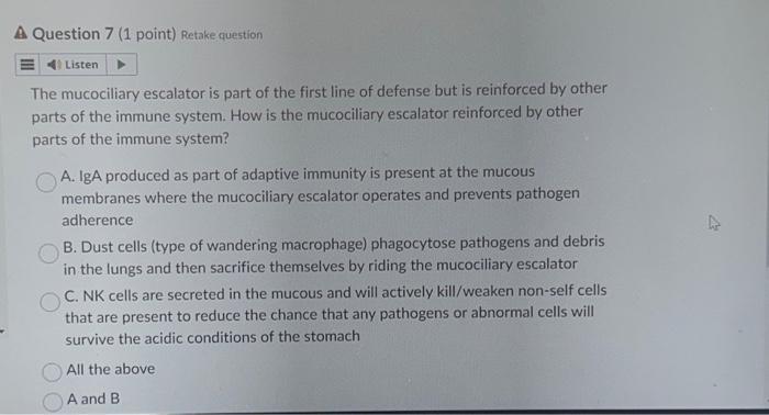 Solved The mucociliary escalator is part of the first line | Chegg.com