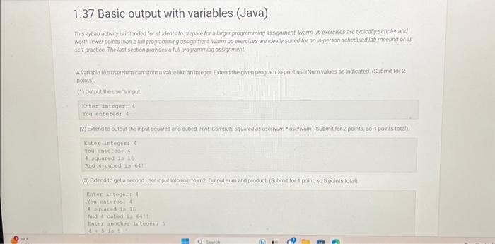 Solved 1.37 Basic output with variables (Java)this is what I | Chegg.com