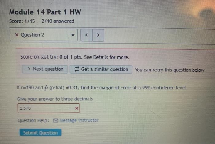 Solved Module 14 Part 1 HW Score: 1/15 2/10 answered x | Chegg.com