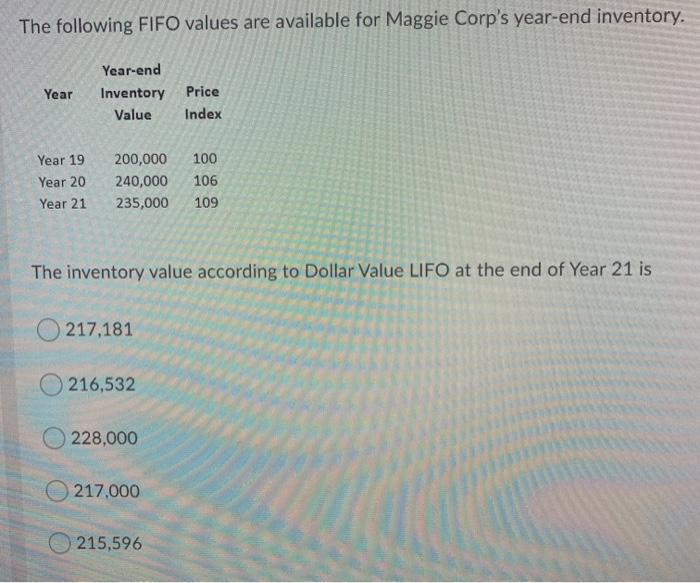 Solved The following FIFO values are available for Maggie | Chegg.com