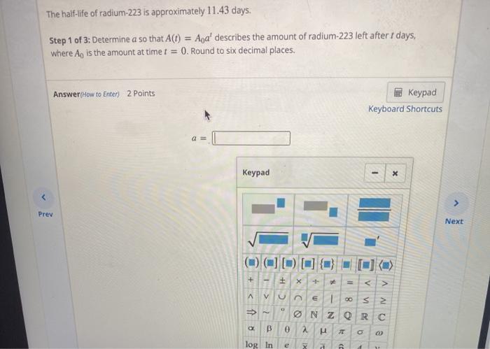 Solved The Half Life Of Radium 223 Is Approximately 11 43 Chegg Com   Image