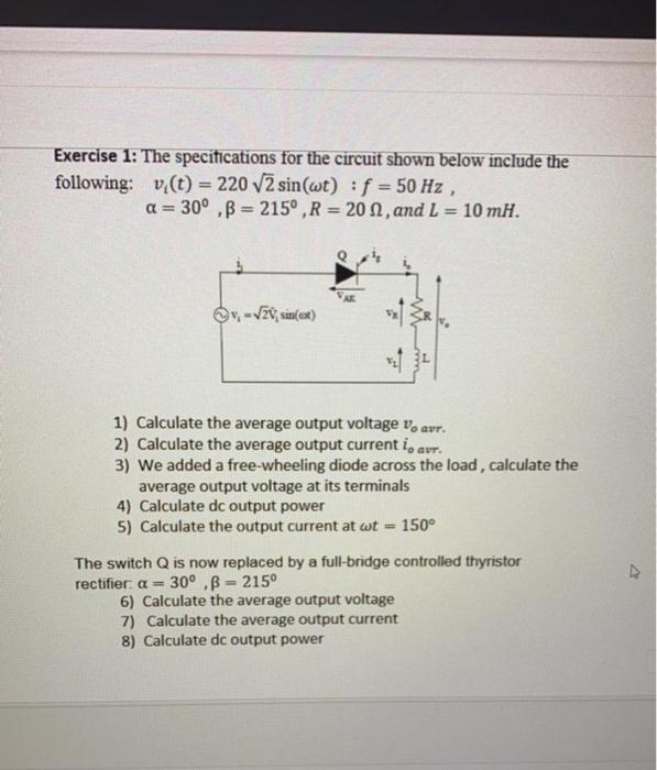 Solved Exercise 1 The Specifications For The Circuit Sho Chegg Com