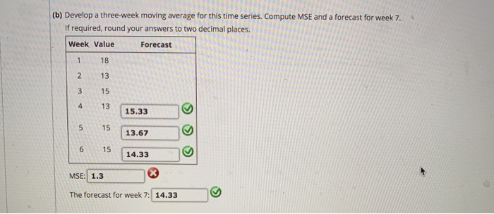 Solved (b) Develop a three-week moving average for this time | Chegg.com