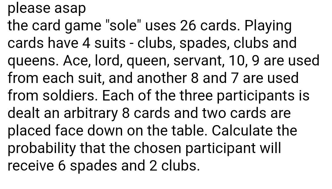 Solved please asap the card game 
