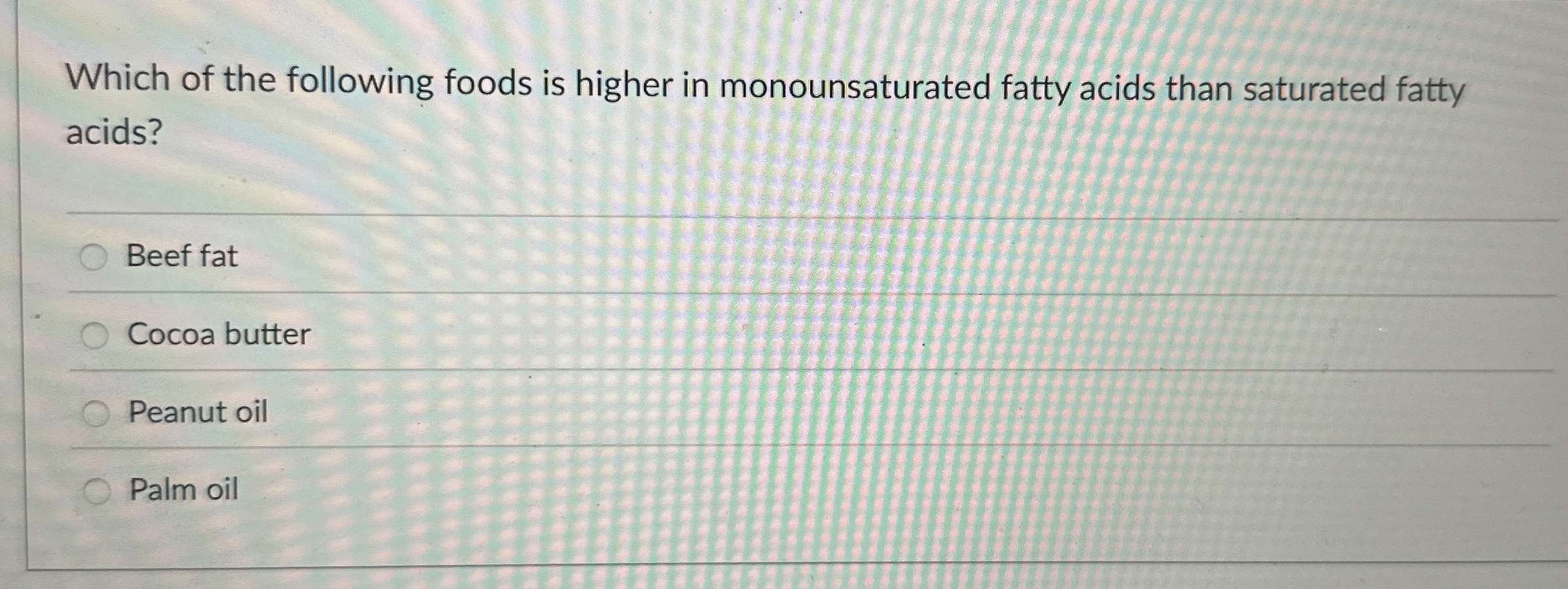 Solved Which of the following foods is higher in