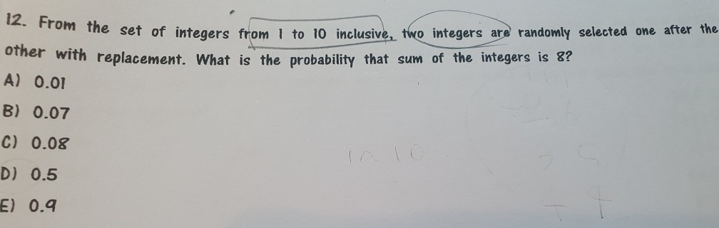 Solved 12. From the set of integers from 1 to 10 inclusive, | Chegg.com