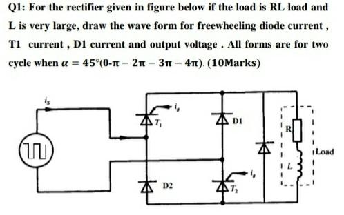 Solved Q1: For the rectifier given in figure below if the | Chegg.com