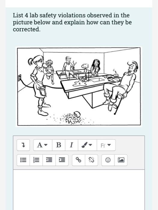 Solved List 4 lab safety violations observed in the picture