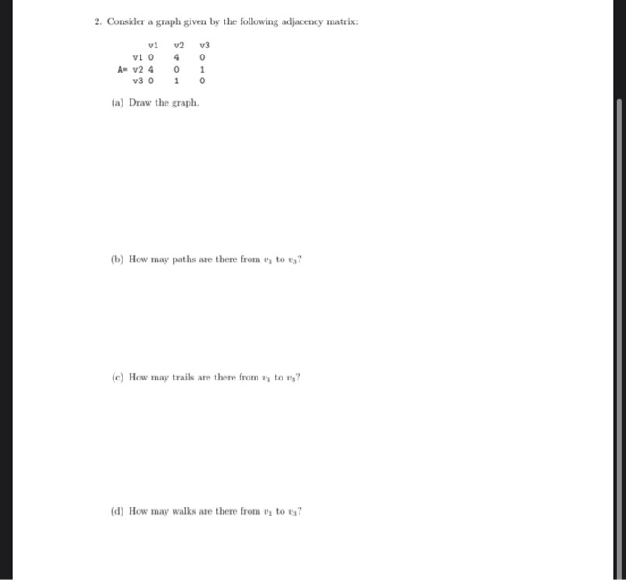 Solved 2. Consider a graph given by the following adjacency | Chegg.com