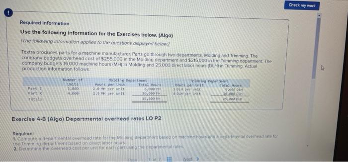 Solved Check my work Required information Use the following | Chegg.com