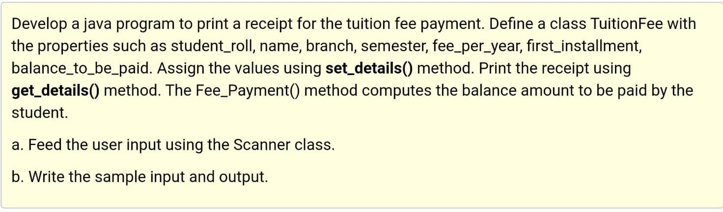 Solved Develop a java program to print a receipt for the | Chegg.com