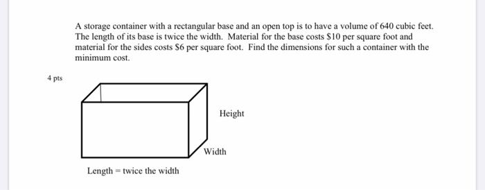 Solved A storage container with a rectangular base and an | Chegg.com