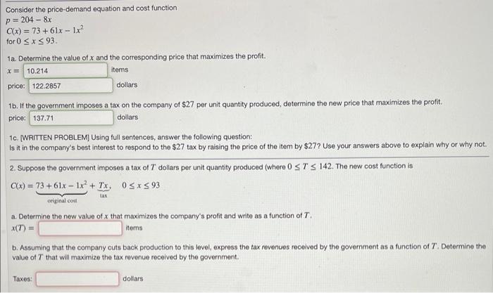 Solved Consider the price-demand equation and cost function | Chegg.com