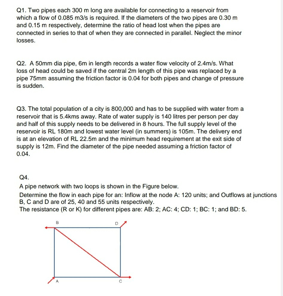 Solved Q1. Two Pipes Each 300 M Long Are Available For | Chegg.com