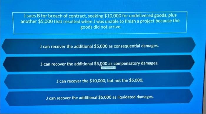 Solved J Sues B For Breach Of Contract, Seeking $10,000 For | Chegg.com