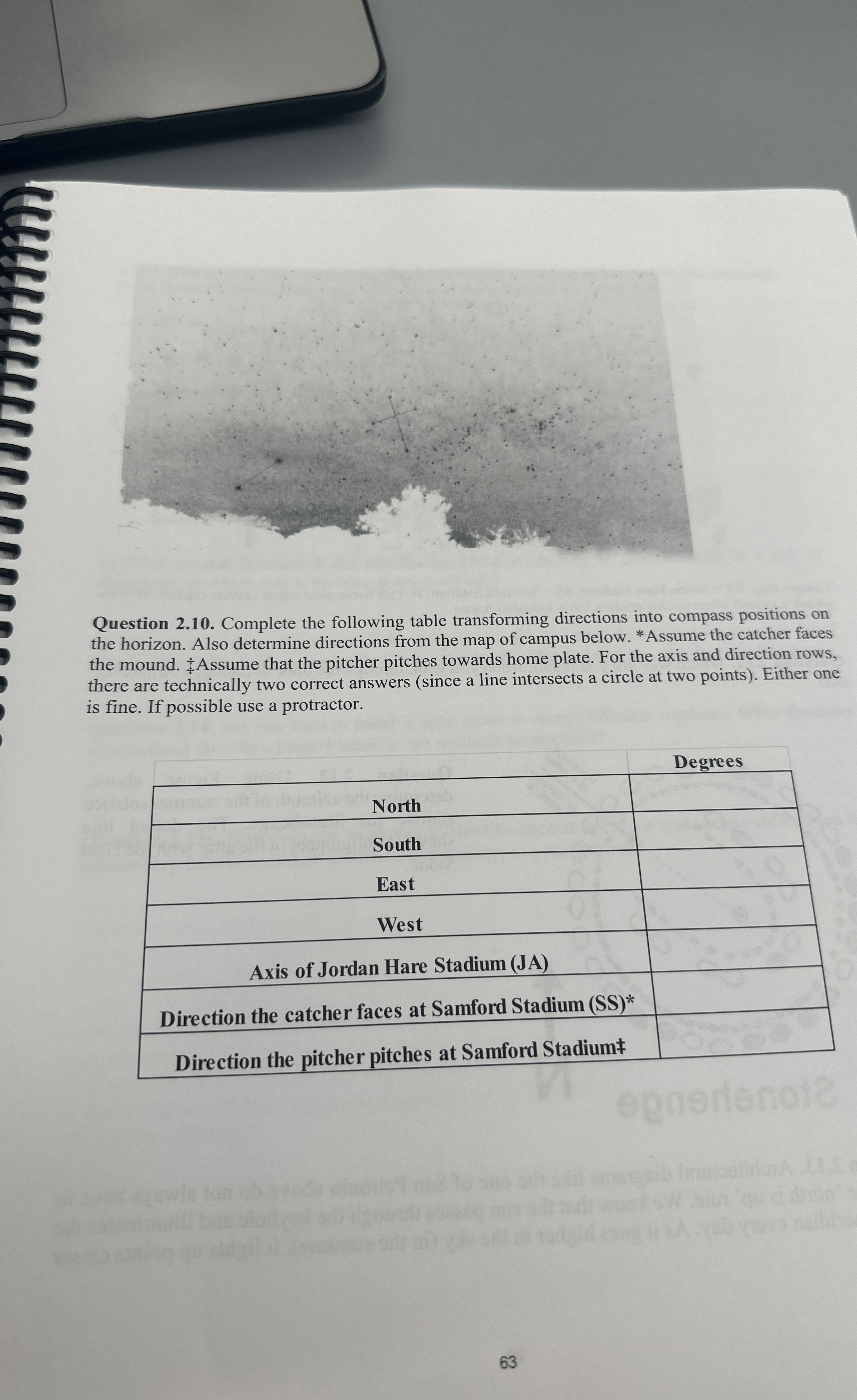 Question 2.10. the following table