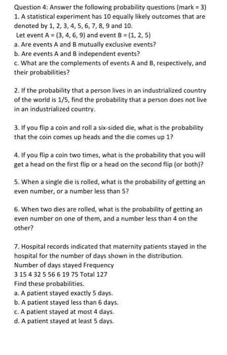 Solved Question 4: Answer the following probability | Chegg.com