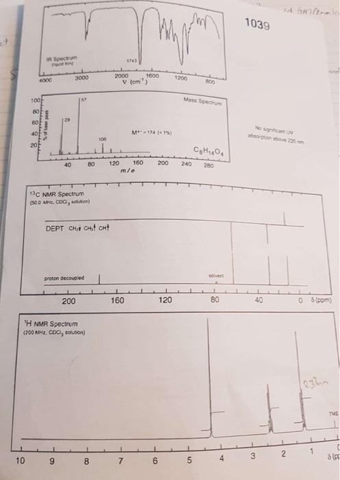 1039
\( { }^{13} \mathrm{C} \) NMR Spectrum
(50. AEt. \( \mathrm{COCl}_{\text {, setition) }} \)
DEPT \( \mathrm{CH} H_{H} \m