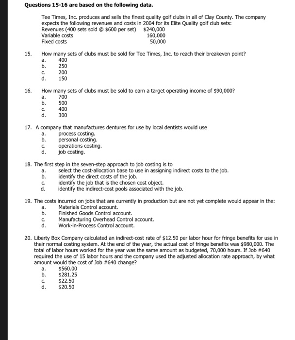 Solved Questions 15-16 are based on the following data. Tee | Chegg.com