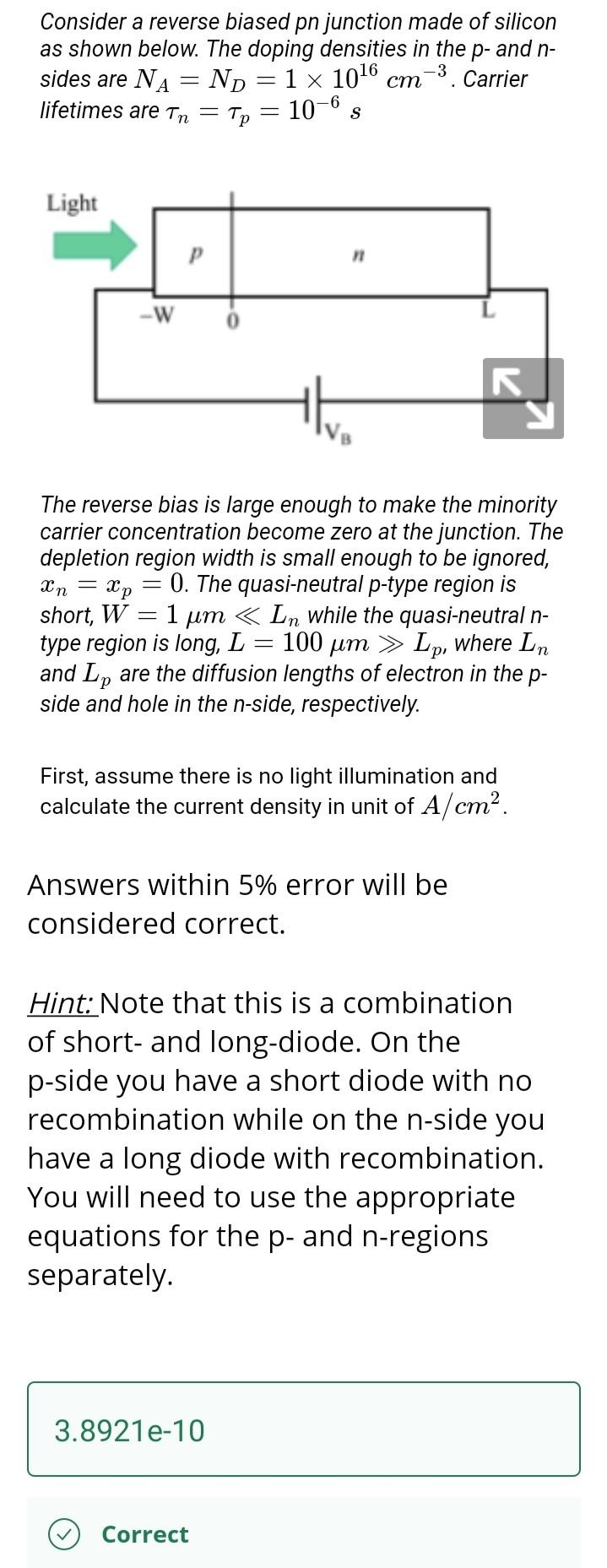 Solved Consider a reverse biased pn junction made of silicon | Chegg.com