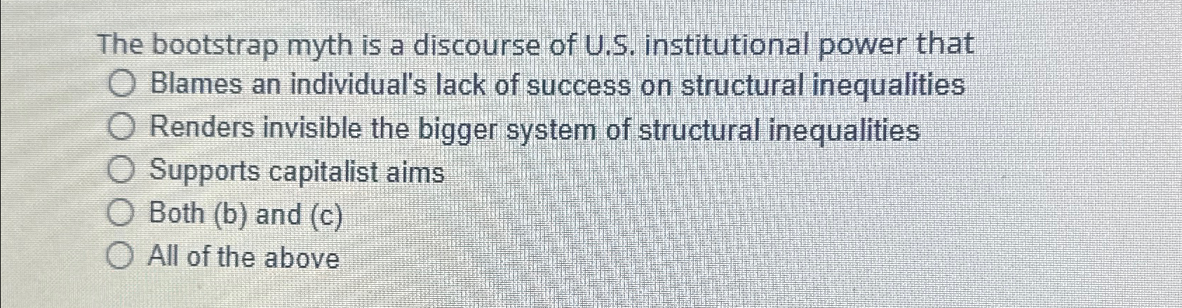 Solved The bootstrap myth is a discourse of U.S. | Chegg.com
