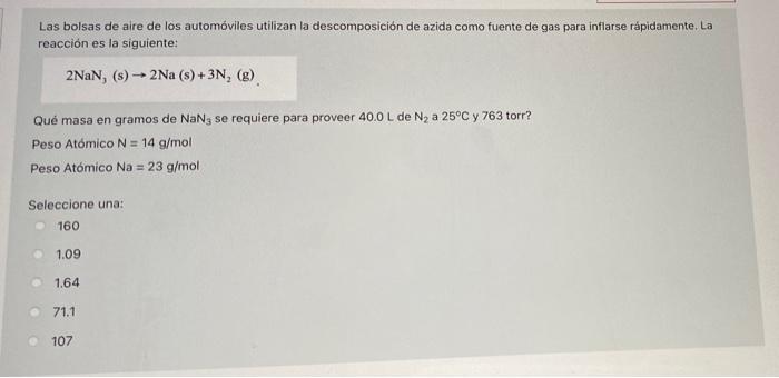 Las bolsas de aire de los automóviles utilizan la descomposición de azida como fuente de gas para inflarse rápidamente. La re