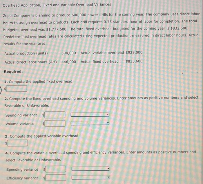 Overhead Application, Fixed and Variable Overhead