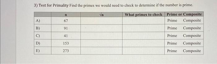 Solved 3) Test for Primality Find the primes we would need | Chegg.com