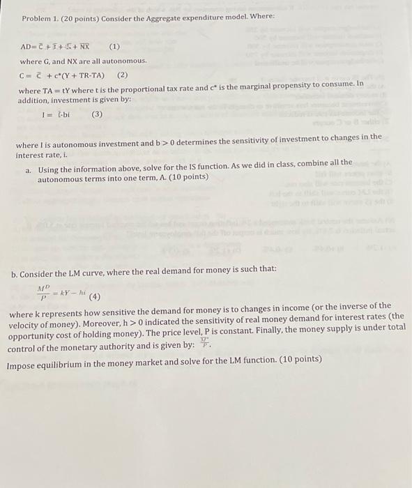 Solved Problem 1. (20 points) Consider the Aggregate | Chegg.com
