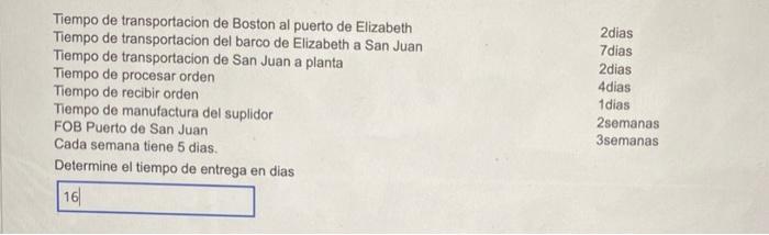 Tiempo de transportacion de Boston al puerto de Elizabeth Tiempo de transportacion del barco de Elizabeth a San Juan Tiempo d