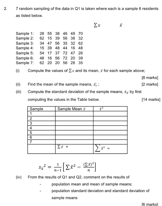 Solved 2. 7 random sampling of the data in Q1 is taken where | Chegg.com