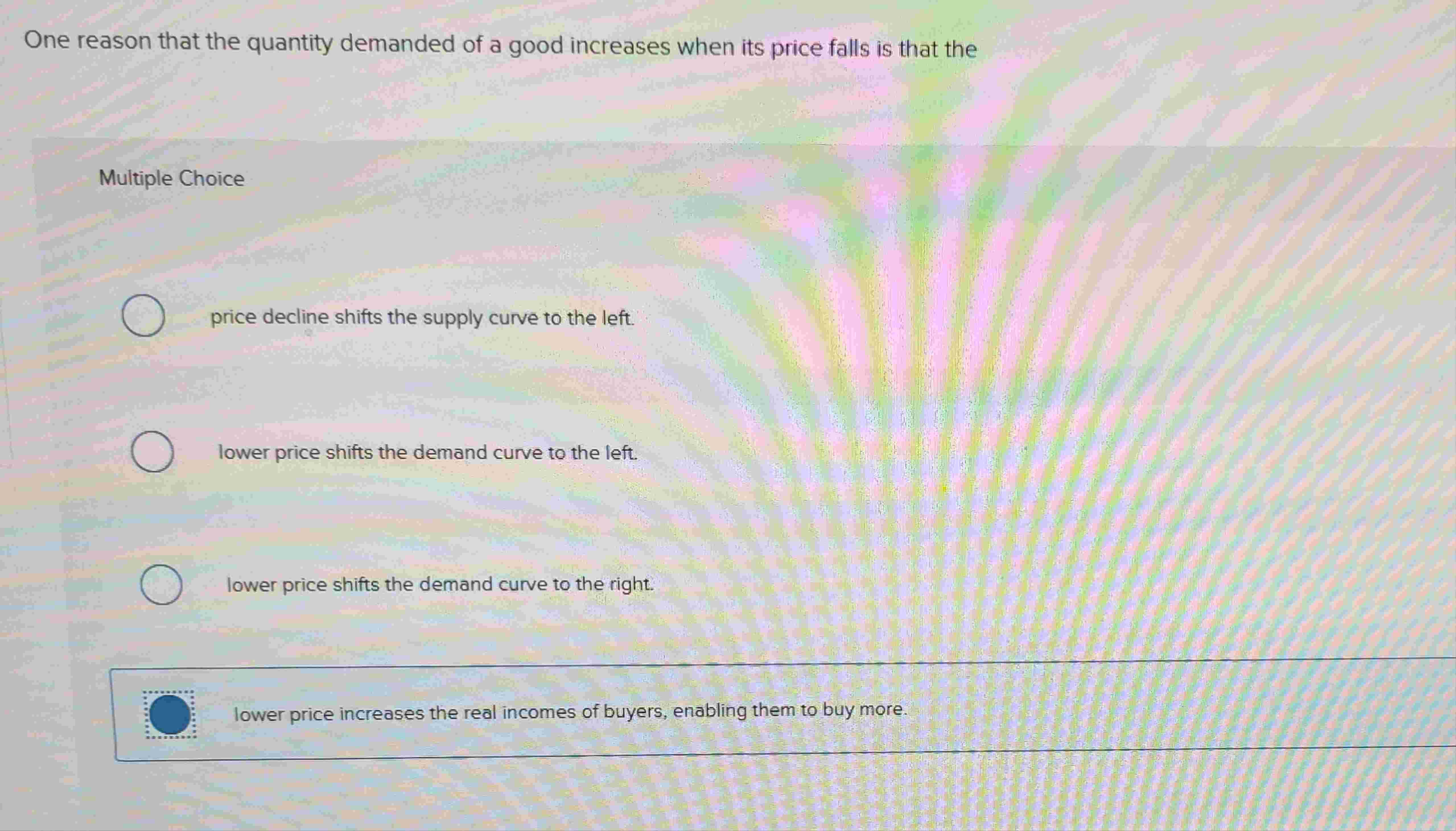 Solved One reason that the quantity demanded of a good | Chegg.com