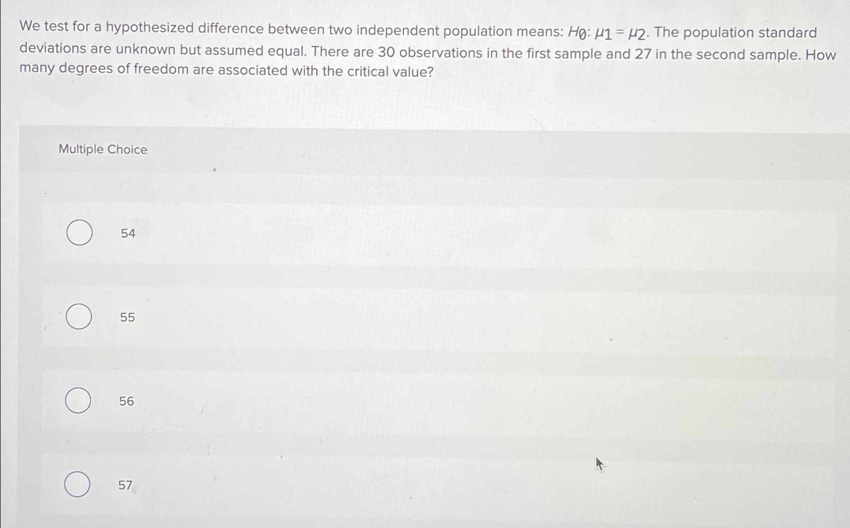 Solved We test for a hypothesized difference between two | Chegg.com