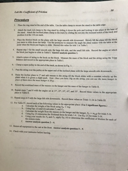 Lab 06: Coefficient of Friction Lab 06: Coefficient | Chegg.com