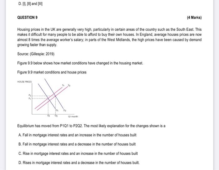 Solved D. [1]. [1] and [III] (4 Marks) Housing prices in the